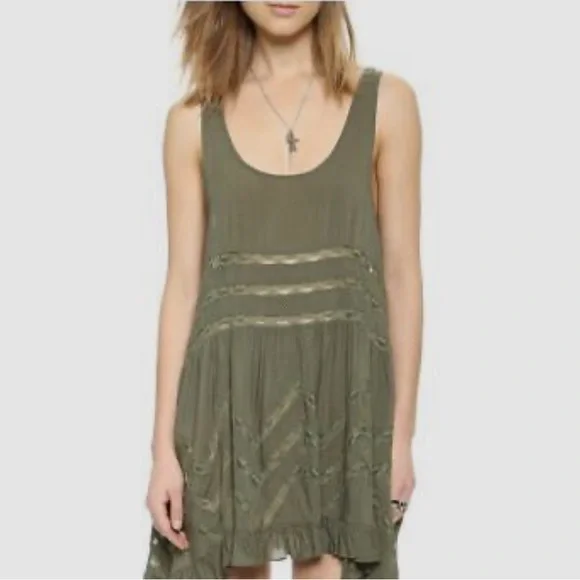 Free People Green Voile Lace Trapeze Slip Dress Size XS - Picture 2 of 3